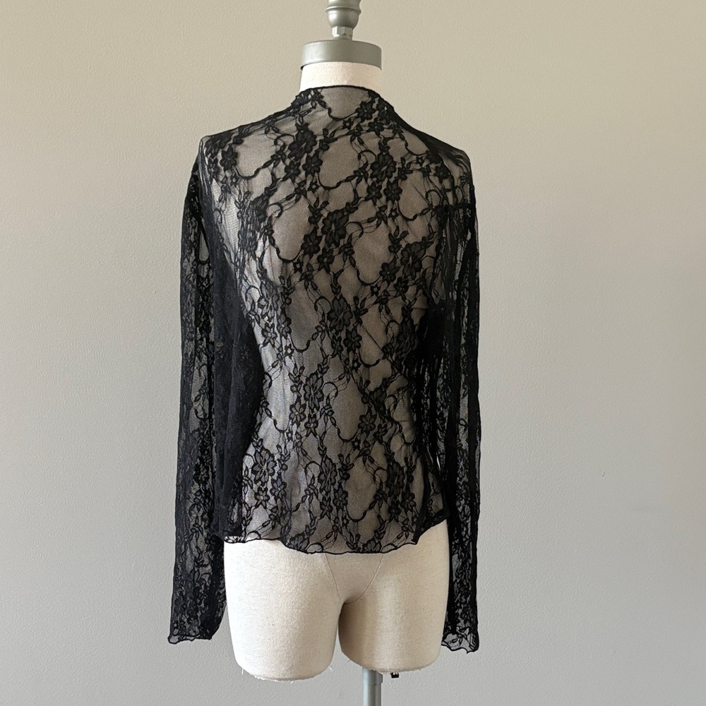 Black Sheer Floral Lace Blouse